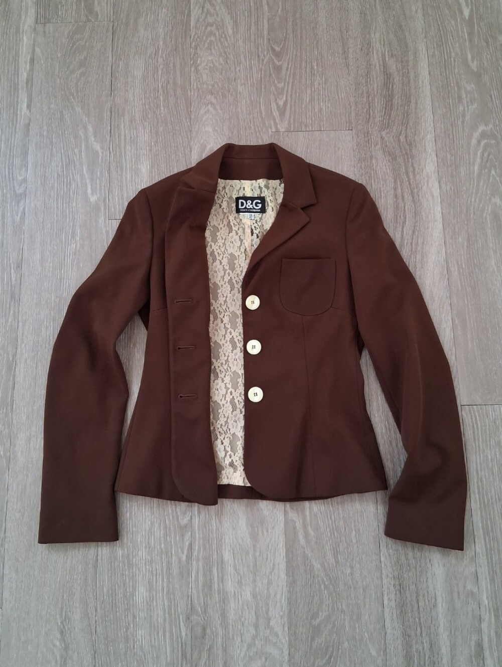 Dolce & Gabbana Vintage Lace Chocolate Brown Tailored Blazer Jacket